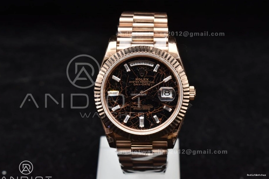 A Bracelet Bright Meteorite GMF Steel 904L On RG Crystal Markers DayDate 40 Dial President 706 1102